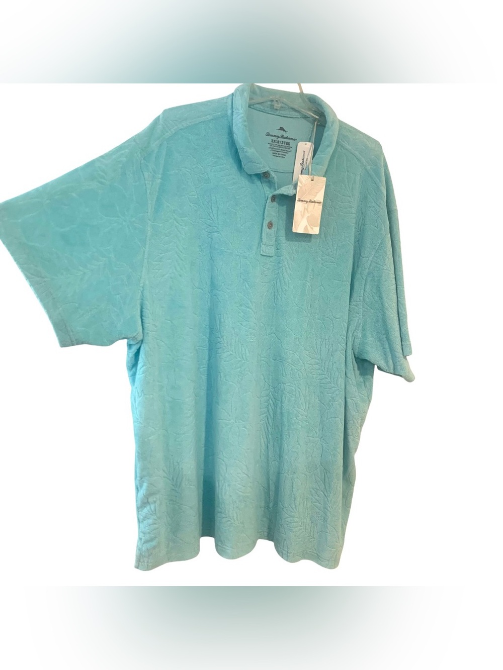 Tommy Bahama Poolside Hibiscus Terry Cloth Polo Shirt Aqua Relaxed Men Size 3XLB